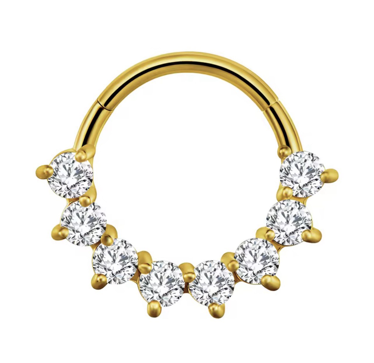 CLICKER złoty z bialymi cyrkoniami Kolczyk PIERCING  tytanowy  G23