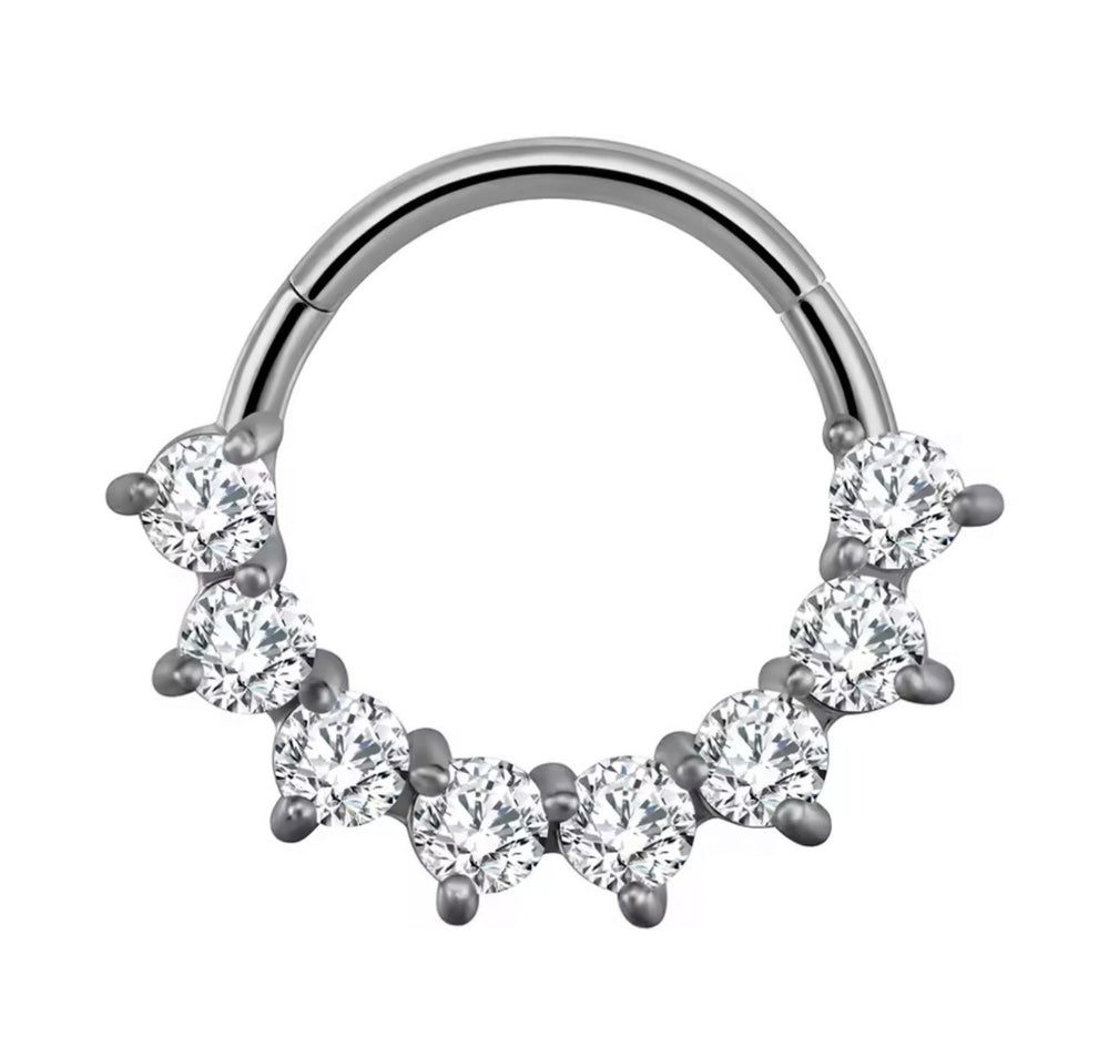 CLICKER srebrny z bialymi cyrkoniami Kolczyk PIERCING  tytanowy  G23