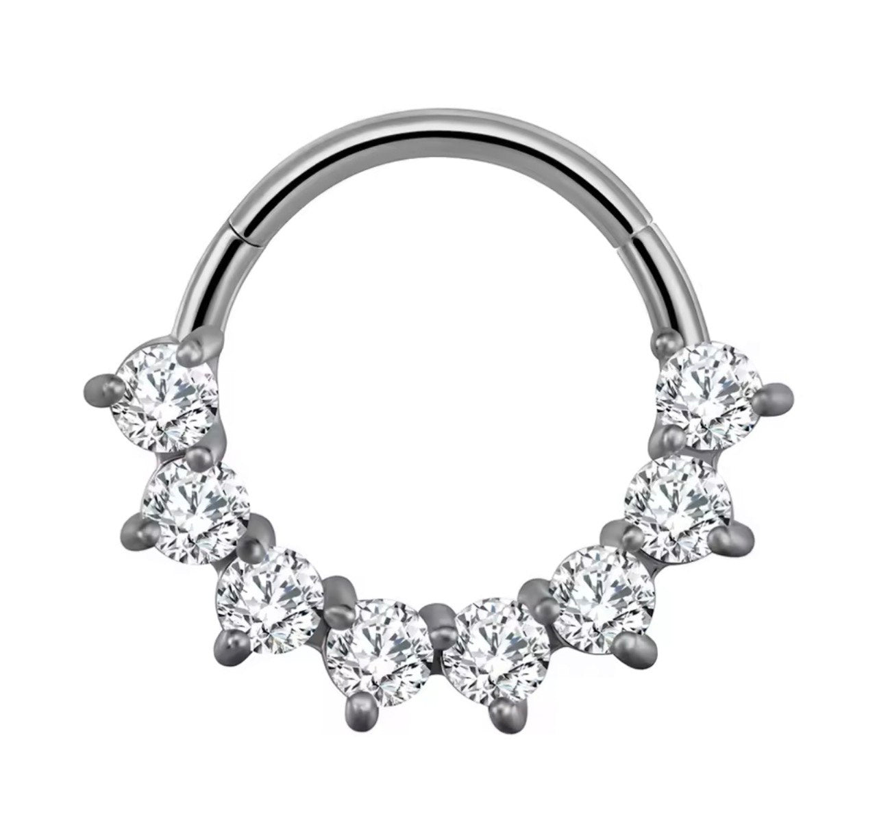 CLICKER srebrny z bialymi cyrkoniami Kolczyk PIERCING  tytanowy  G23