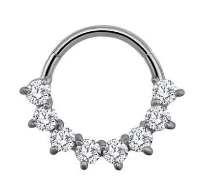 CLICKER srebrny z bialymi cyrkoniami Kolczyk PIERCING  tytanowy  G23