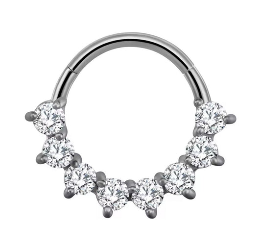 CLICKER srebrny z bialymi cyrkoniami Kolczyk PIERCING  tytanowy  G23