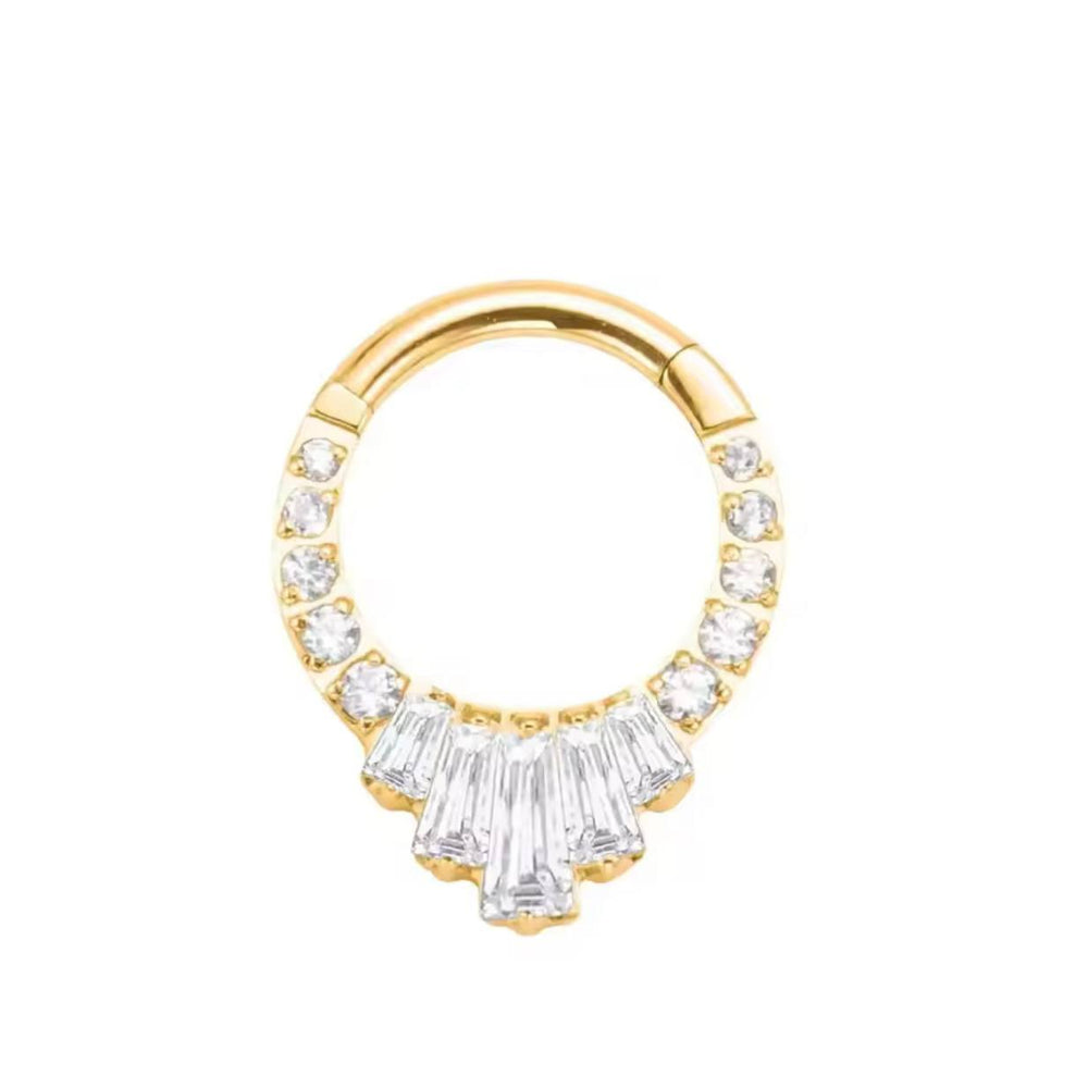 Tytanowe kółko CLICKER  złoty z bialymi cyrkoniami PIERCING kolczyk