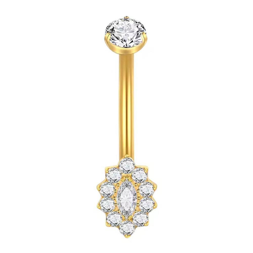 Tytanowy złoty kolczyk do pępka z  cyrkoniami