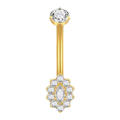 Tytanowy złoty kolczyk do pępka z  cyrkoniami