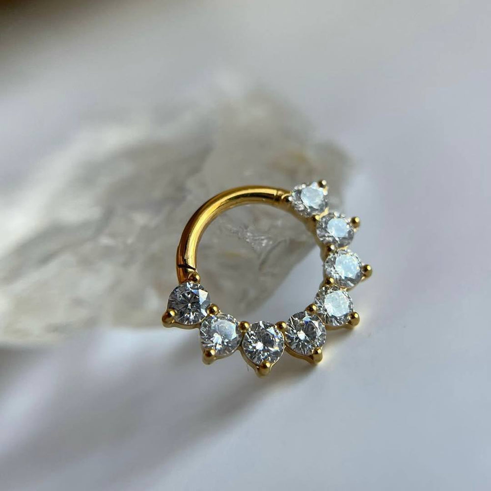 CLICKER srebrny z bialymi cyrkoniami Kolczyk DO PIERCINGU UCHA ZŁOTY