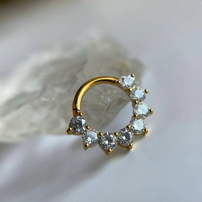 CLICKER złoty z bialymi cyrkoniami Kolczyk PIERCING  tytanowy  G23