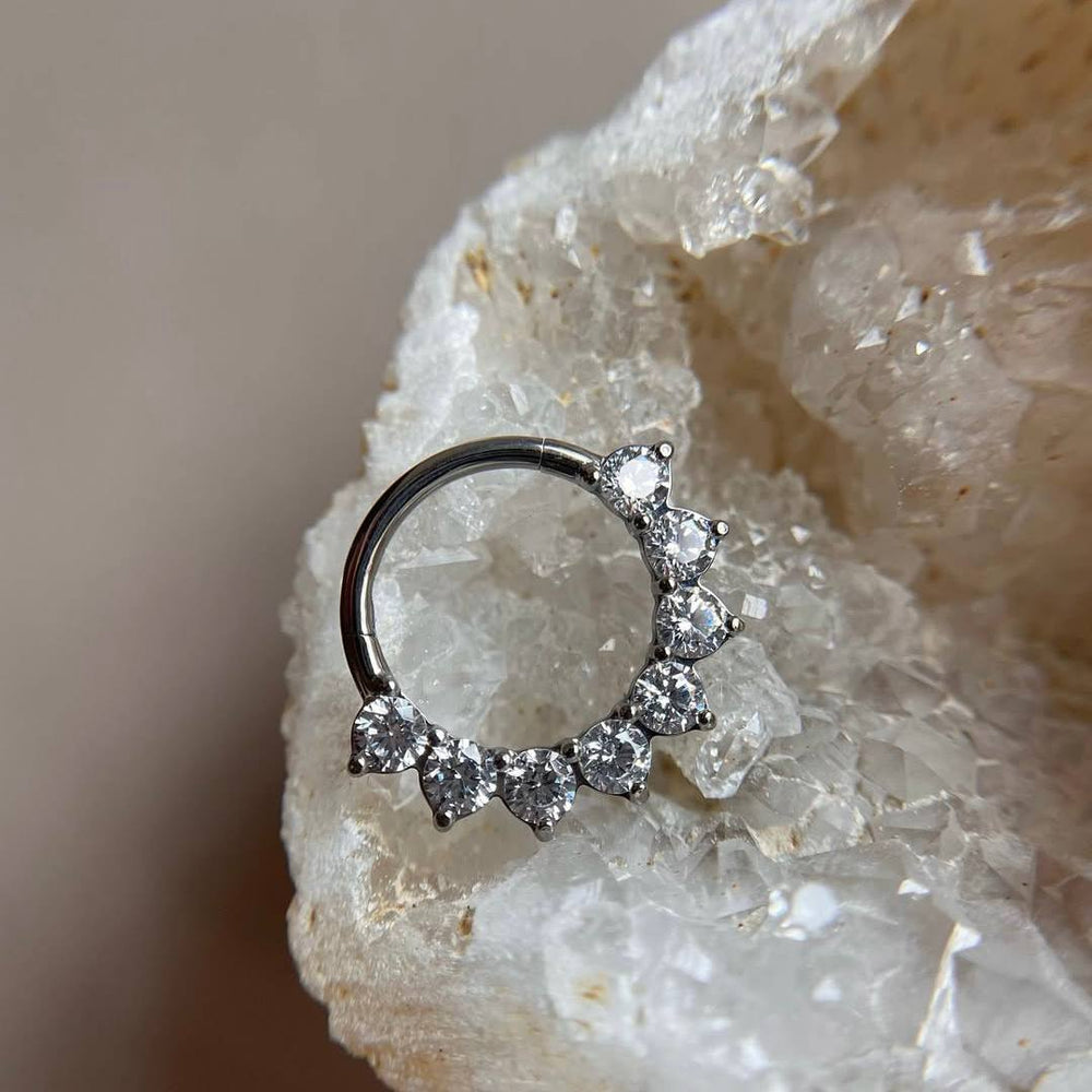 CLICKER srebrny z bialymi cyrkoniami Kolczyk DO PIERCINGU UCHA SREBRNY