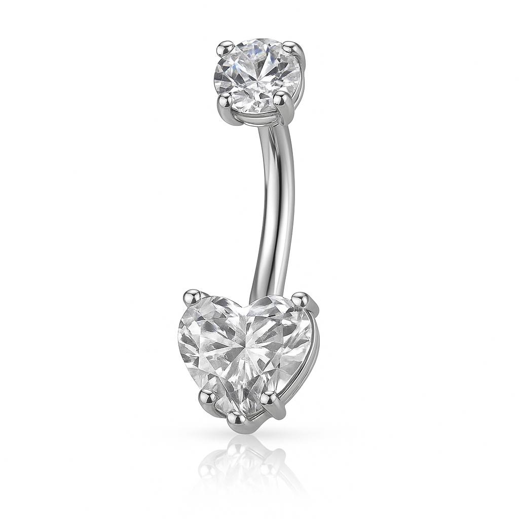 Tytanowy KOLCZYK do pępka z osadzoną cyrkonią w zamkniętej oprawie Srebrny