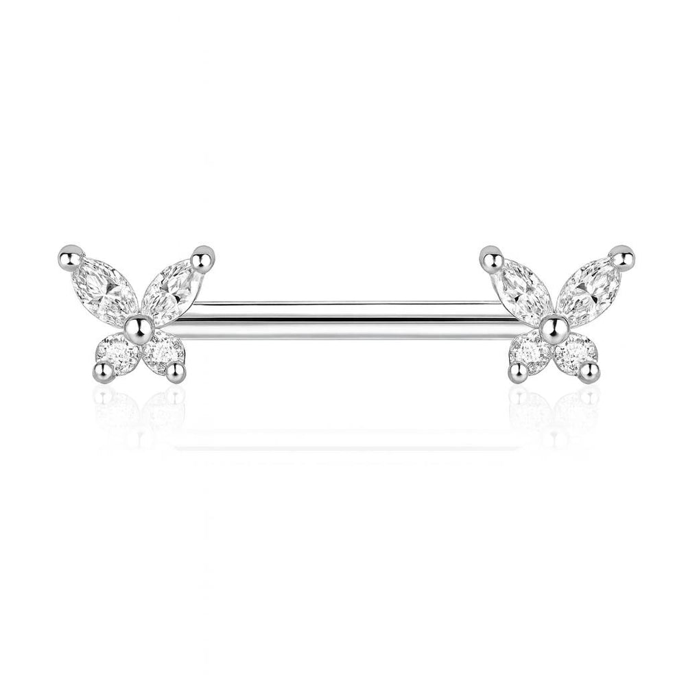 Kolczyk do sutka Motylek z cyrkoniami – srebrna tytanowa sztanga G23 do piercingu