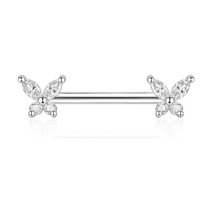 Kolczyk do sutka Motylek z cyrkoniami – srebrna tytanowa sztanga G23 do piercingu