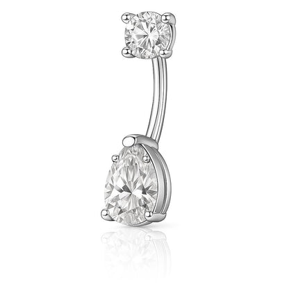 Srebrny tytanowy KOLCZYK  do pępka z białą cyrkonią w kształcie kropli