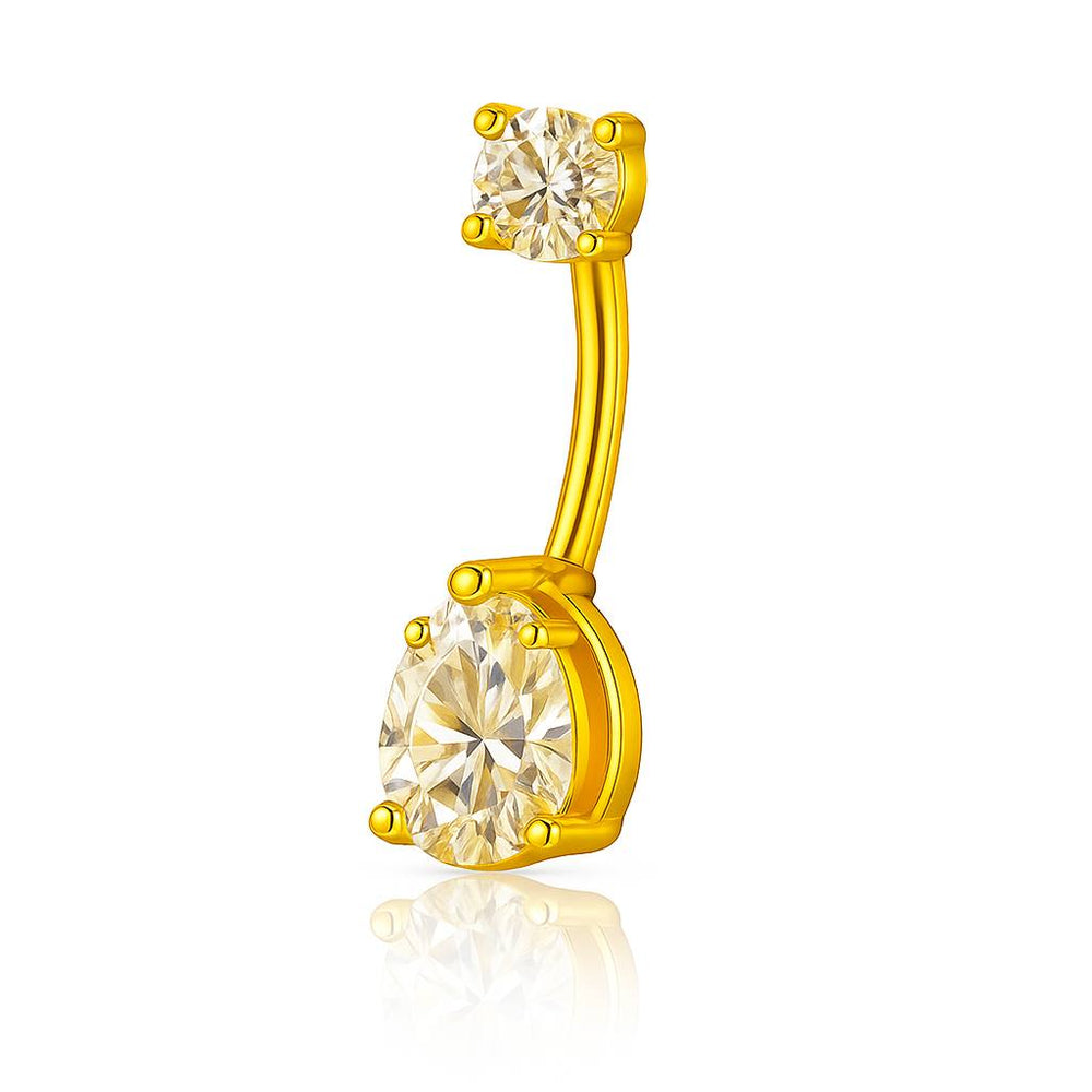 Złoty tytanowy KOLCZYK do pępka z białą cyrkonią w kształcie kropli