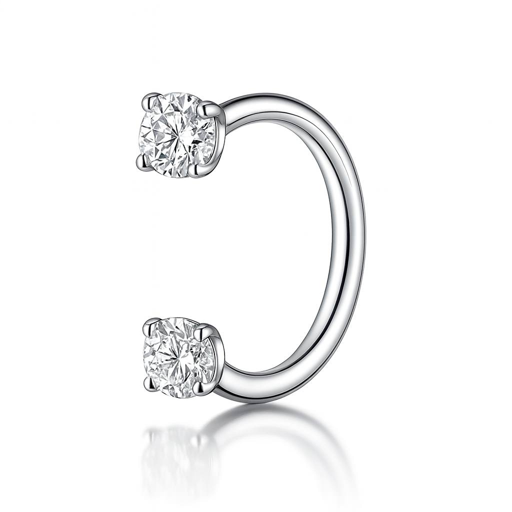 Tytanowy kolczyk PODKOWA z białymi cyrkoniami – srebrny G23 do piercingu