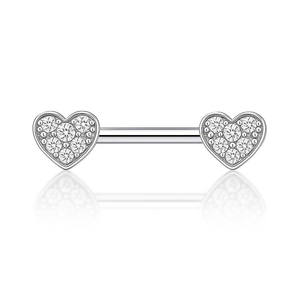 Kolczyk do SUTKA w kształcie serca z cyrkoniami – tytanowa sztanga G23 do piercingu