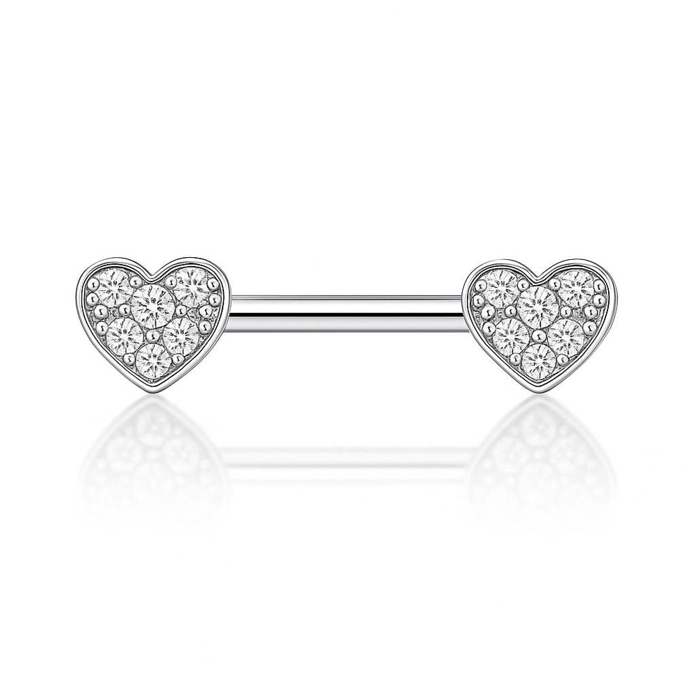 Kolczyk do SUTKA w kształcie serca z cyrkoniami – tytanowa sztanga G23 do piercingu