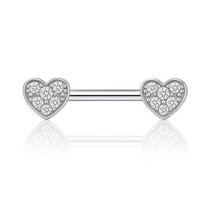 Kolczyk do SUTKA w kształcie serca z cyrkoniami – tytanowa sztanga G23 do piercingu