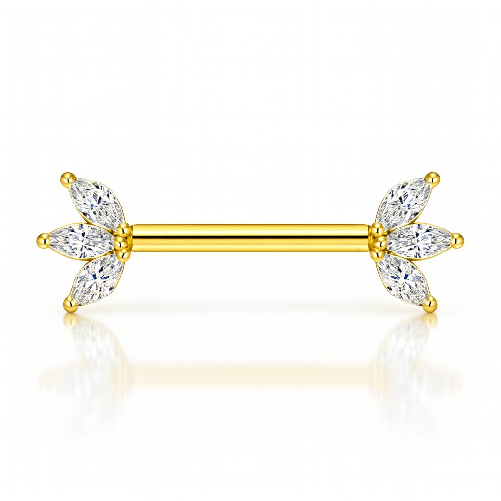 Tytanowy kolczyk intymny do sutka z cyrkoniami – złota biżuteria piercingowa