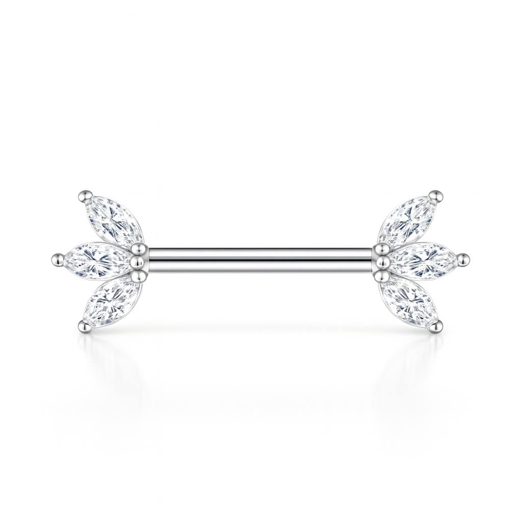 Tytanowy kolczyk intymny do sutka z cyrkoniami – srebrna biżuteria piercingowa