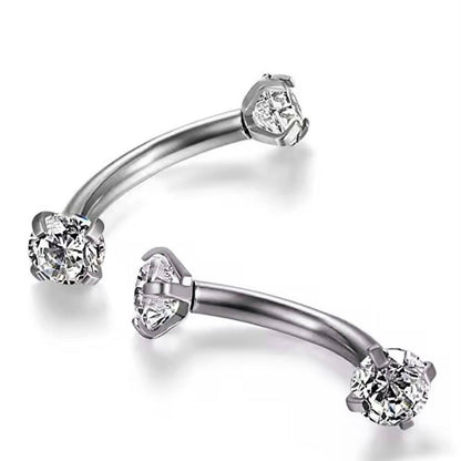 Kolczyk BANAN z białą cyrkonią – tytan G23  Srebrny