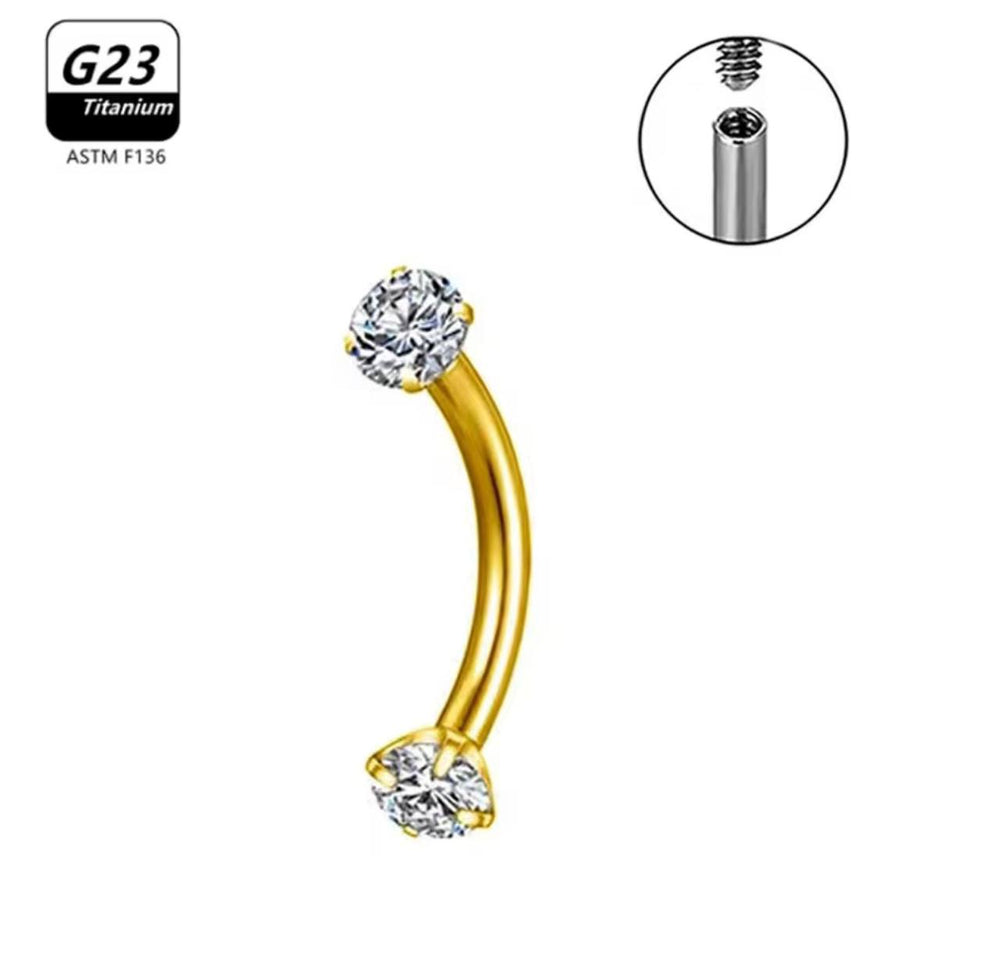 BANAN TYTANOWY DO PIERCINGU Z DWOMA CYRKONIAMI – BRWI / PĘPEK