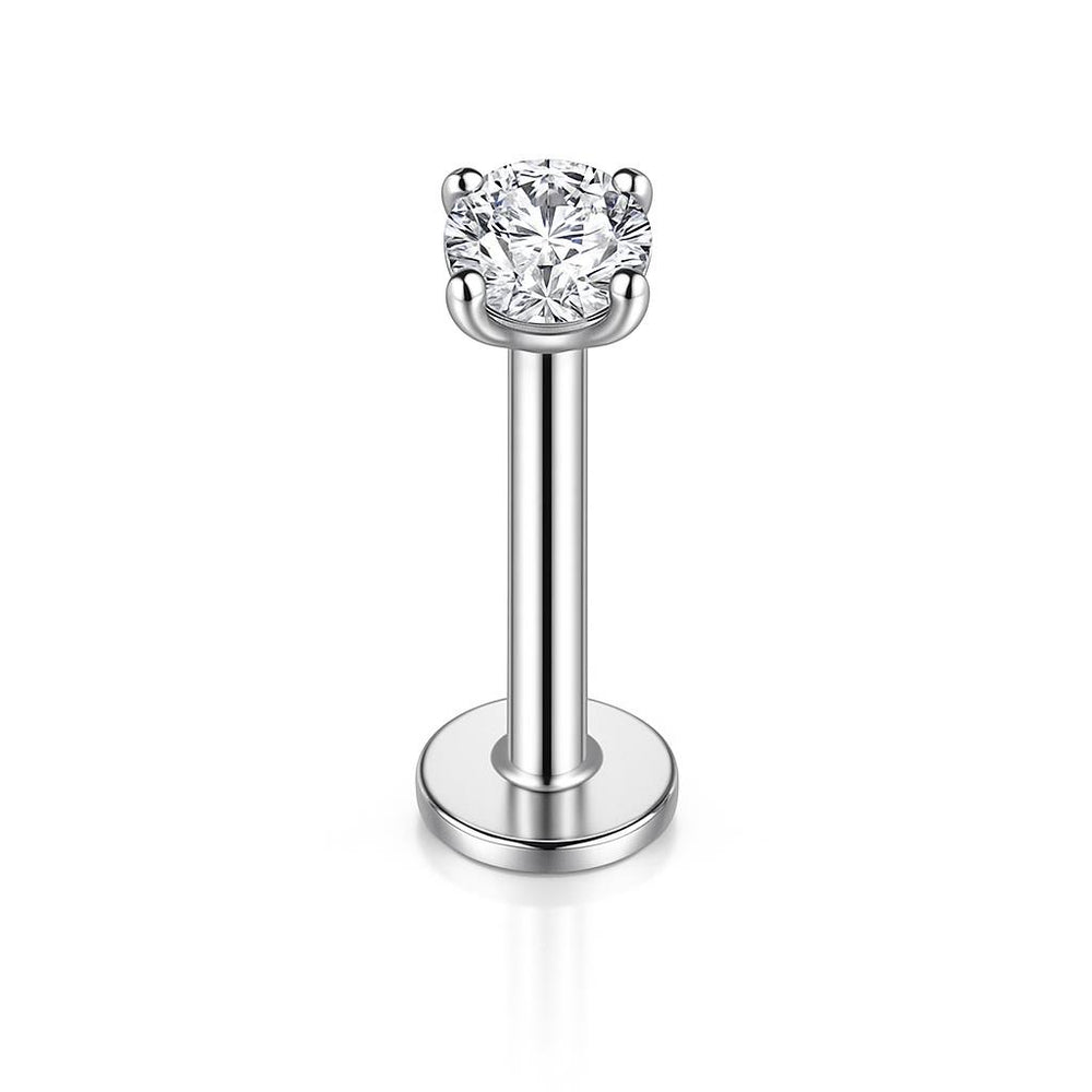 Tytanowy Srebrny  kolczyk LABRET z cyrkonią – G23