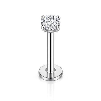 Tytanowy Srebrny  kolczyk LABRET z cyrkonią – G23
