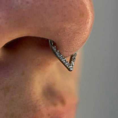 PIERCING Tytanowy CLICKER  łezka z białymi cyrkoniami – kolczyk  Srebrny