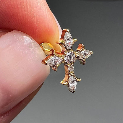 Kolczyk LABRET tytanowy krzyż z cyrkoniami Złoty