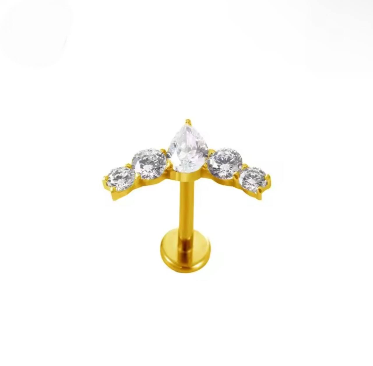 Złoty kolczyk do piercingu z cyrkonią w kształcie łezki