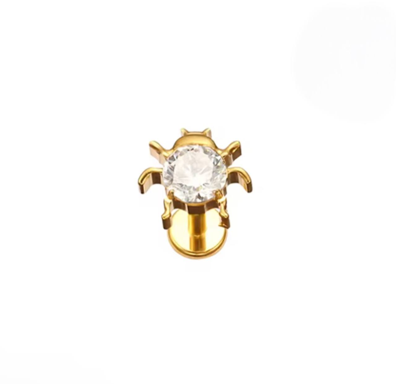 Kolczyk do piercingu Pająk z cyrkonią – tytan ASTM F-136 złoty labret