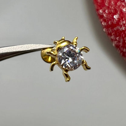 Kolczyk do piercingu Pająk z cyrkonią – tytan ASTM F-136 złoty labret