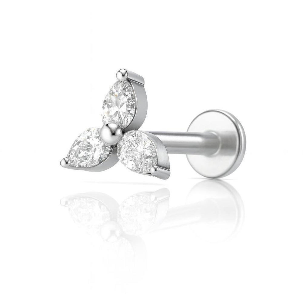 Kolczyk labret tytanowy srebrny z cyrkoniami