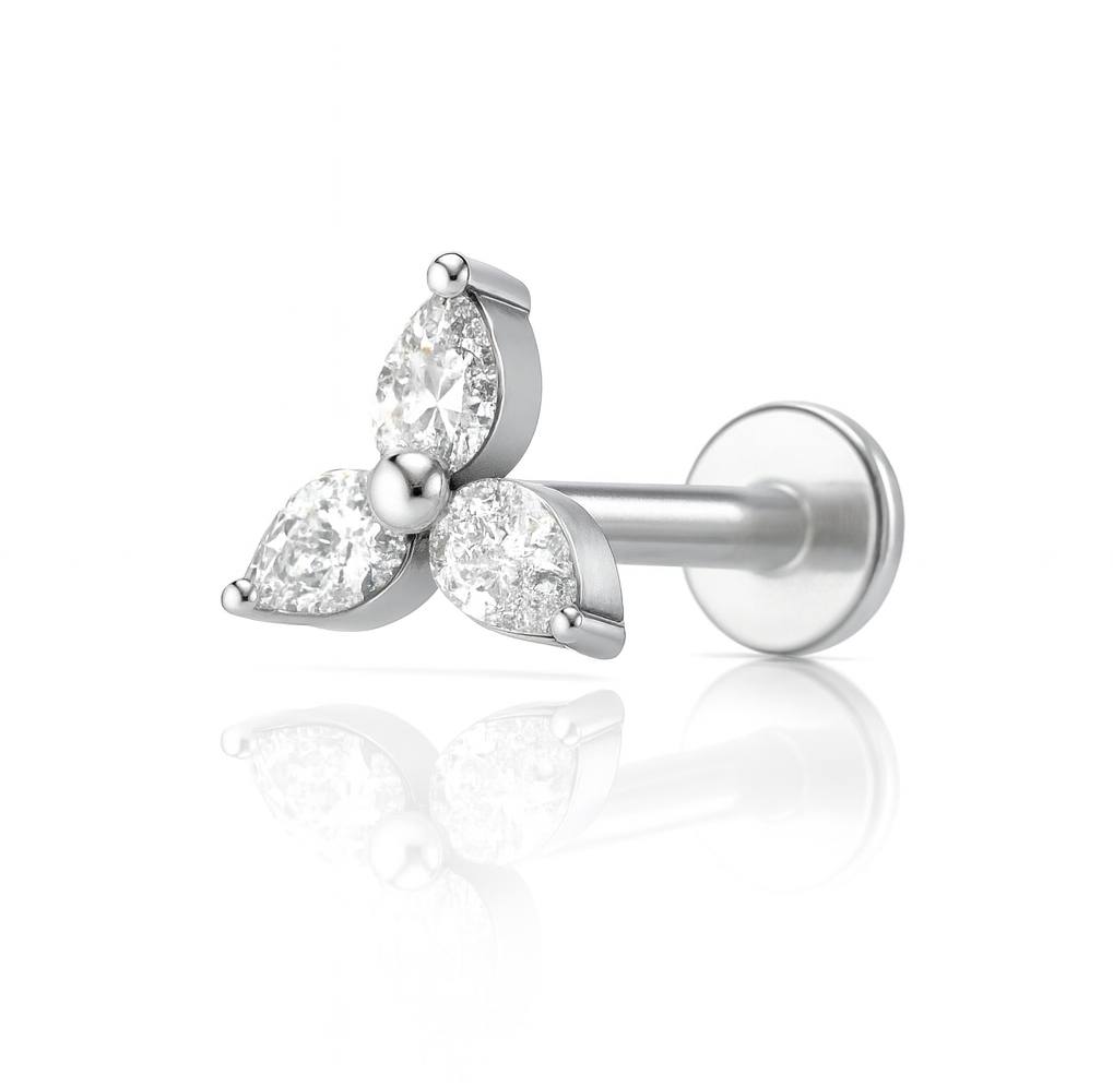 Kolczyk labret tytanowy srebrny z cyrkoniami