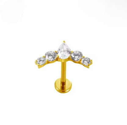 Złoty kolczyk do piercingu z cyrkonią w kształcie łezki