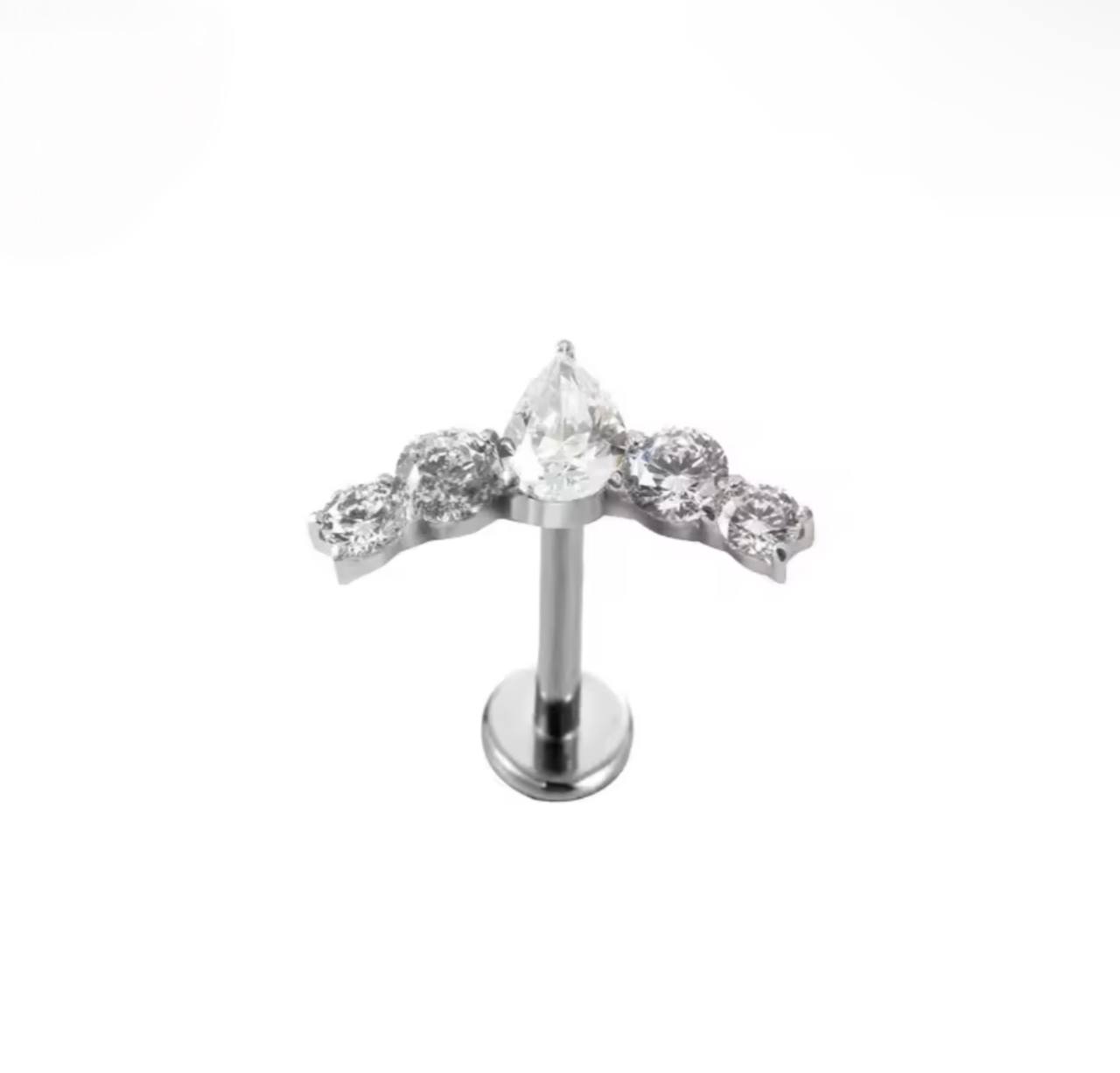 Srebrny  kolczyk do piercingu z cyrkonią w kształcie łezki