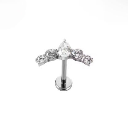 Srebrny  kolczyk do piercingu z cyrkonią w kształcie łezki