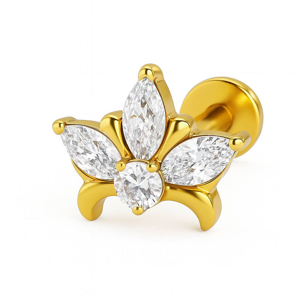 Kolczyk labret do piercingu – złoty kwiat z cyrkoniami