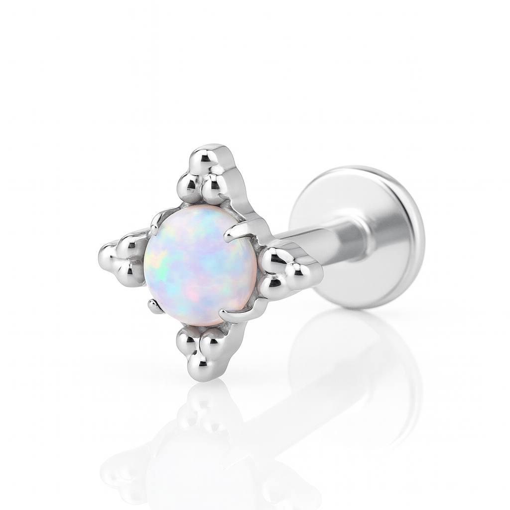 Kolczyk labret do piercingu – srebrny z opalem