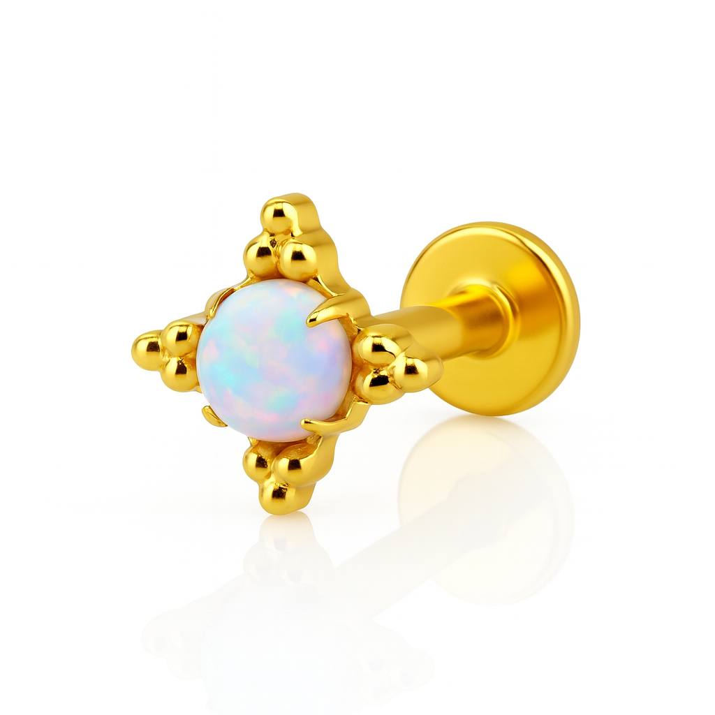 Kolczyk labret do piercingu – złoty  z opalem