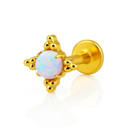 Kolczyk labret do piercingu – złoty  z opalem