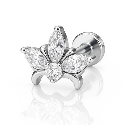 Kolczyk labret do piercingu – srebrny kwiat z cyrkoniami