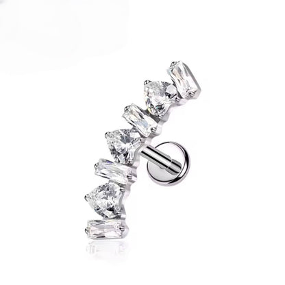 Tytanowy kolczyk labret z cyrkoniami Srebrny