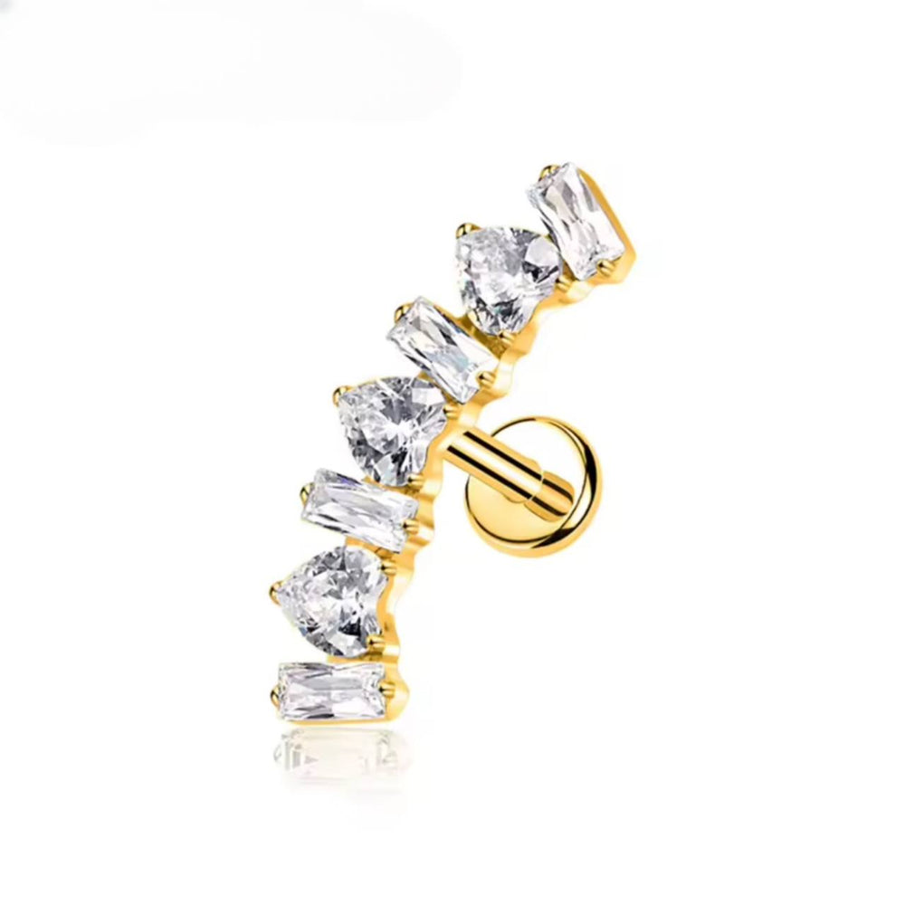 Tytanowy kolczyk labret z cyrkoniami Złoty