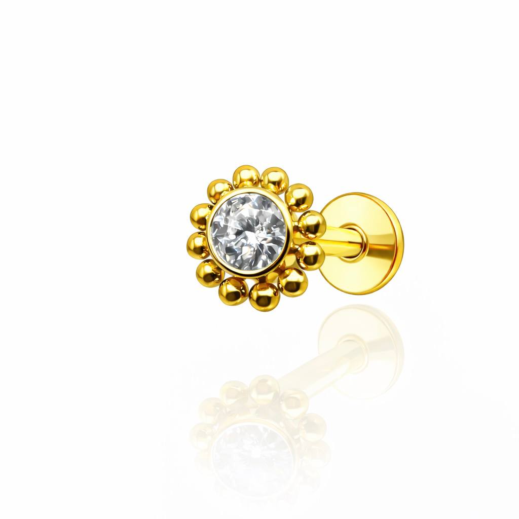 KOLCZYK LABRET Z TYTANU Z CYRKONIĄ –ZŁOTY