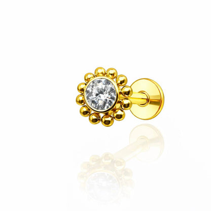 KOLCZYK LABRET Z TYTANU Z CYRKONIĄ –ZŁOTY