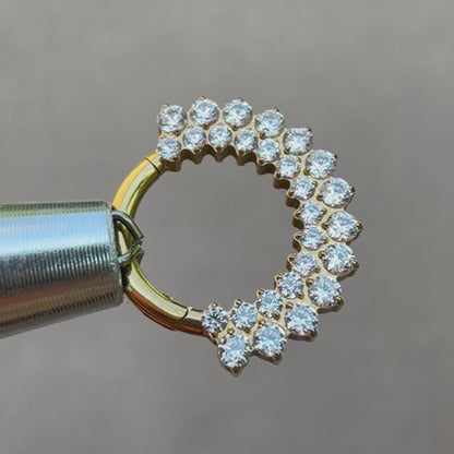 Kolczyk PIERCING  tytanowy CLICKER złoty z cyrkoniami w dwóch rzędach