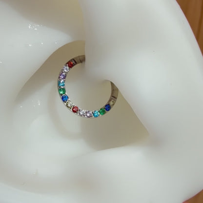 KOLCZYK CLICKER DO PIERCINGU UCHA Z  CYRKONIAMI – TYTANOWY SREBRNY