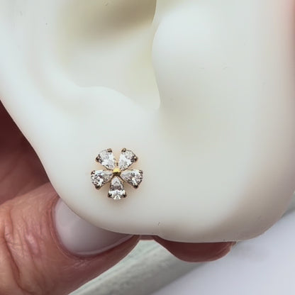 LABRET DO PIERCINGA UCHA -KWIAT Z CYRKONIAMI ZŁOTY