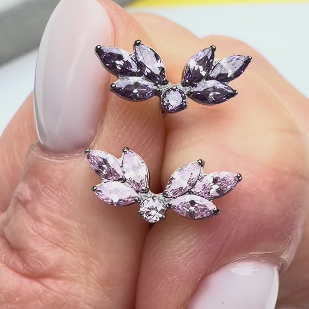 KOLCZYK DO PIERCINGU – LABRET TYTANOWY ZŁOTY Z RÓŻOWYMI CYRKONIAMI